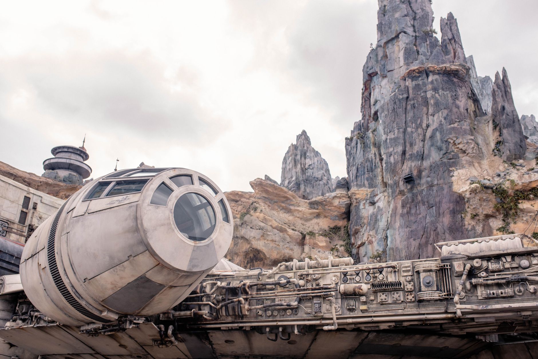 Milennium Falcon at Star Wars Galaxy's Edge, Orlando's iconic sci-fi attraction.